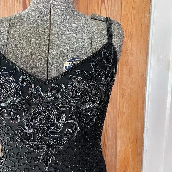 Vintage Cache Beaded Cocktail Dress – Glam 90s Rose Embellished Mini Sz 8 💛🍄 - Picture 3 of 8